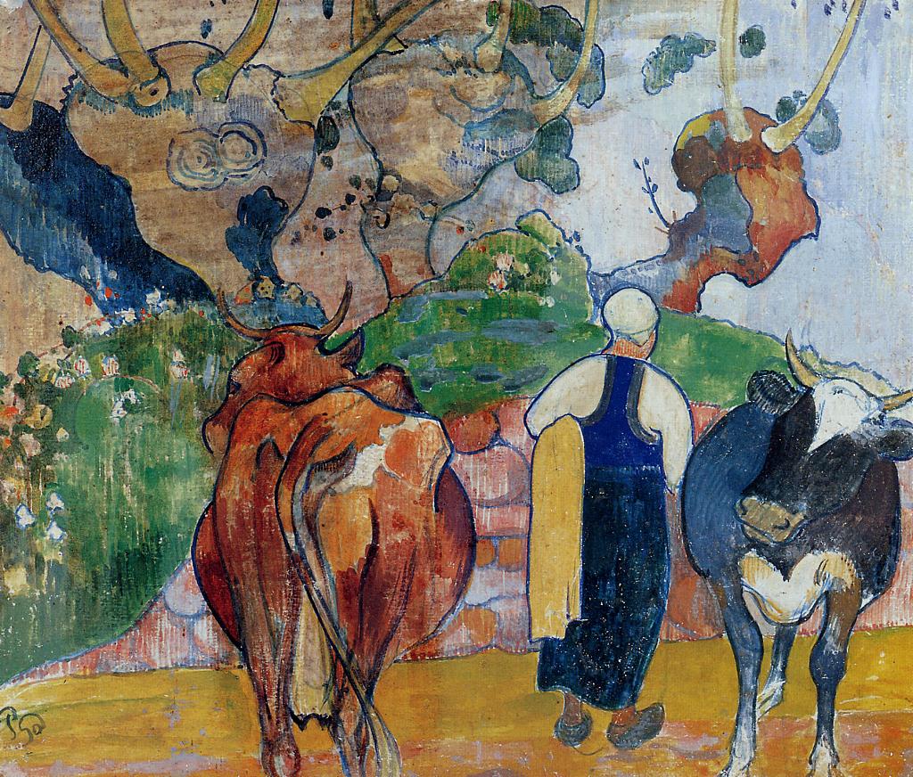Peasant Woman and Cows in a Landscape - Paul Gauguin Painting